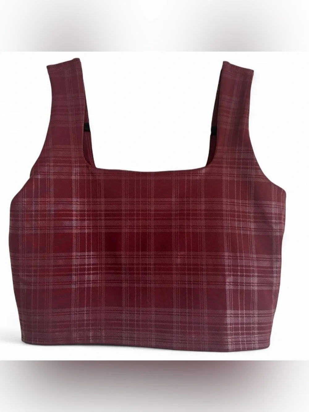 Beyond Yoga Beyond The Studio High Cropped Tank Plaid Foil Burgundy Medium